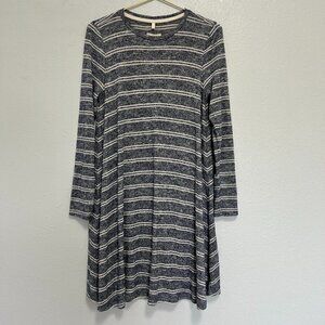 Lou & Grey Womens Long Sleeve Flowy Gray Striped Dress